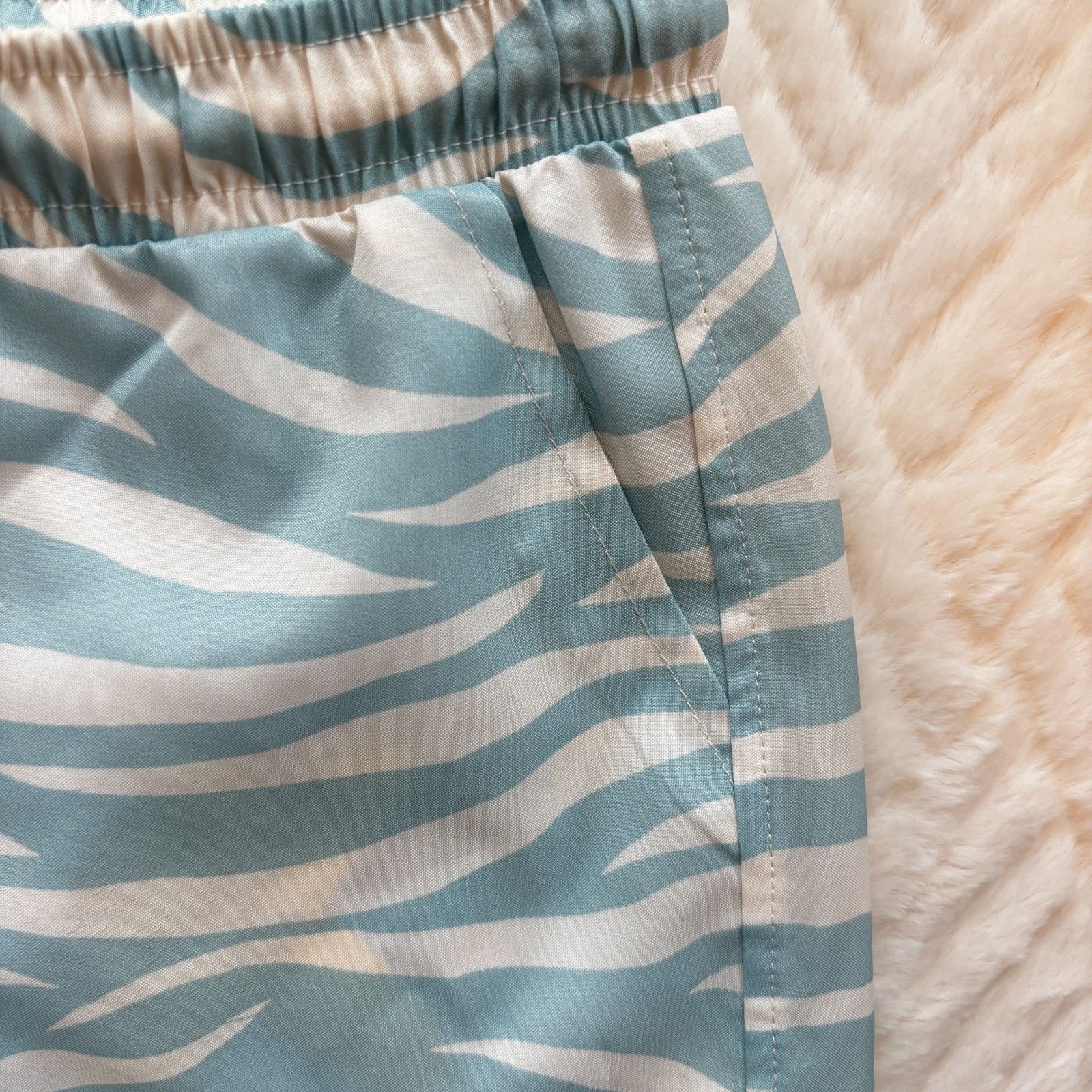 Mon Coeur Toddler Swim Trunks 12-18m Blue Zebra Stripe Eco Upf 50 Shorts Nwt — image 3 of 8